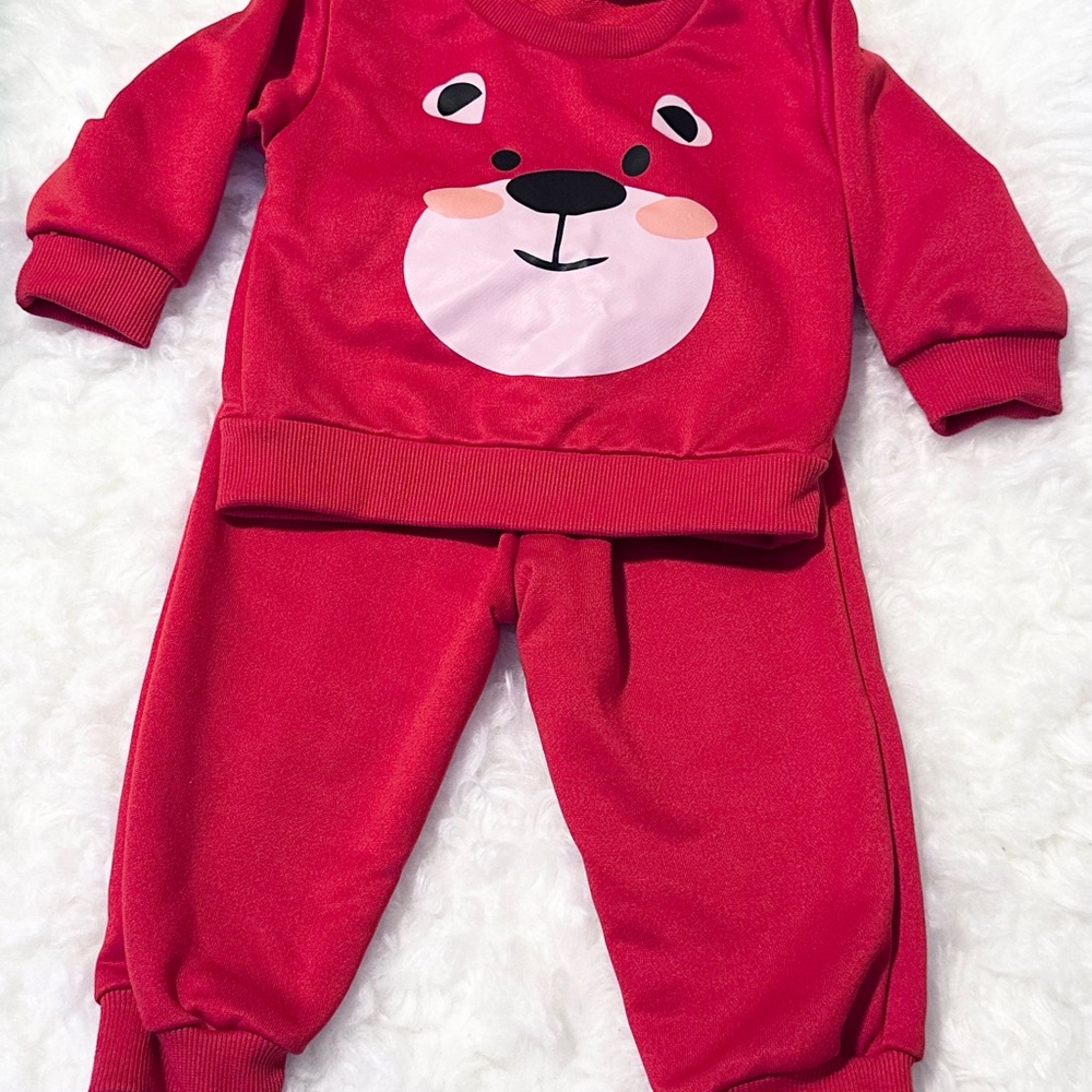 Valentines Day Outfit Baby Boys Long Sleeve Bear Sweatsuit | Red Size 6-9m